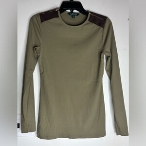 Lauren Ralph Lauren Womens Colorblock  Zip Shoulder Patch L/S‎ Knit Top Size M